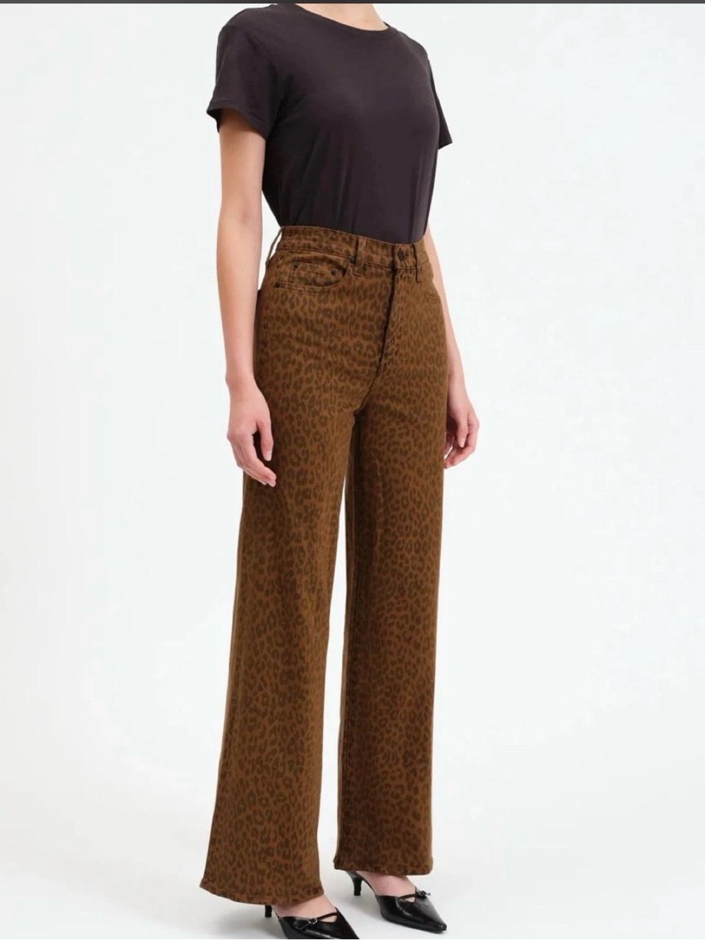 Daze High-Rise Brown Leopard Wide Leg Jeans - Picture 2 of 6